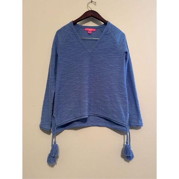 Lilly Pulitzer Blue V-neck Blouse/ Sweater With Tassels- Small - GREAT CONDITION - Picture 1 of 10